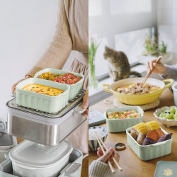 Cutie pentru pranz ceramica Buydeem CT3007-MY, 500 ml, 19.5x11x16.5 cm, Rezistenta la căldura pana la 230°C, Compatibila cuptor si cuptor cu microunde, Galben