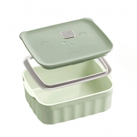 Cutie pentru pranz ceramica Buydeem CT3007-MY, 500 ml, 19.5x11x16.5 cm, Rezistenta la căldura pana la 230°C, Compatibila cuptor si cuptor cu microunde, Galben