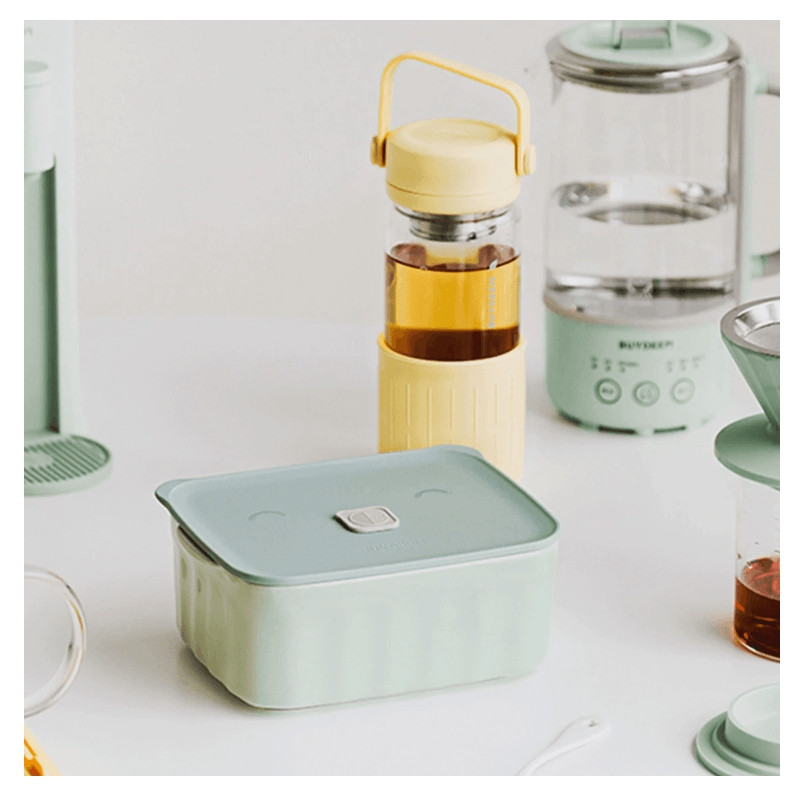 Cutie alimentara ceramica Buydeem CT1006-CG, 810 ml, 17x20.5 cm, Pana la 230°C, Compatibila cuptor si cuptor cu microunde, Verde