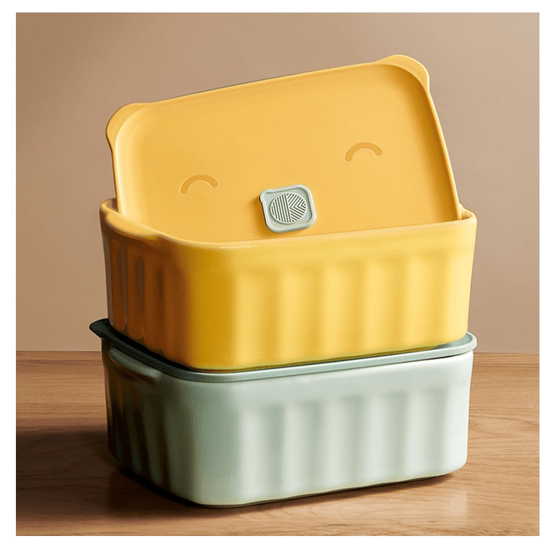 Cutie alimentara ceramica Buydeem CT1006-CG, 810 ml, 17x20.5 cm, Pana la 230°C, Compatibila cuptor si cuptor cu microunde, Verde