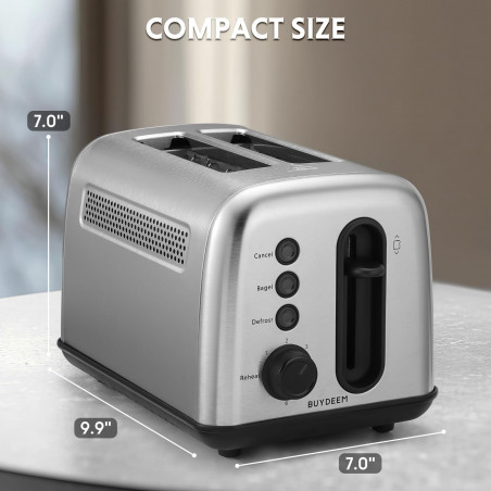 Prajitor de paine Buydeem DT620E-SS/EU, 900W, Pana la 204C°, 7 programe, Deschidere larga, Pop-up mare, Inox