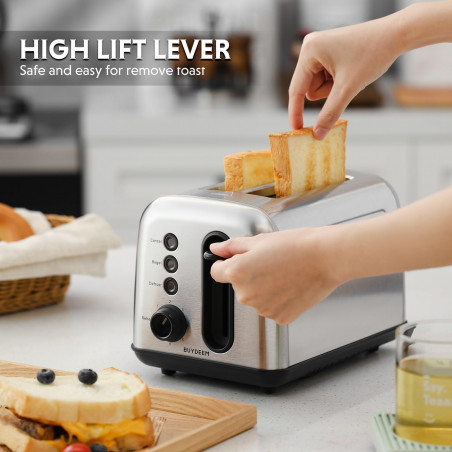 Prajitor de paine Buydeem DT620E-SS/EU, 900W, Pana la 204C°, 7 programe, Deschidere larga, Pop-up mare, Inox