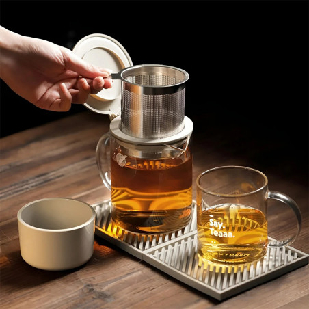Cana cu infuzor pentru ceai BUYDEEM CD2001, 500 ml, Otel inoxidabil, Design elegant, Gri