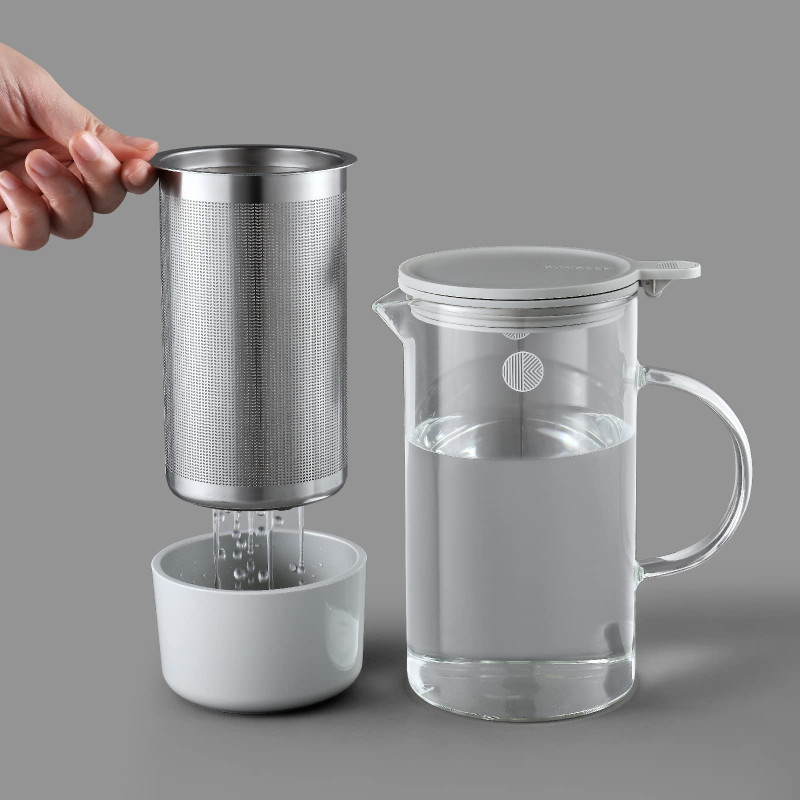Ceainic cu infuzor BUYDEEM CD2002, 800 ml, Otel inoxidabil, Design elegant, Gri