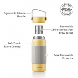 Termos cu infuzor Buydeem CD1011-MY, 400 ml, Rezistent la scurgeri, Infuzor detasabil, Otel inoxidabil, Maner, Galben