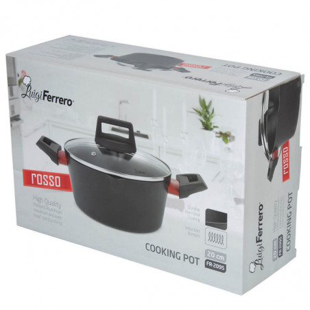 Cratiță Luigi Ferrero Rosso FR-2095 20x9.5cm, 2.2l, Acoperire neaderentă, Capac din sticlă cu gaură pentru abur, Inducție, Negru