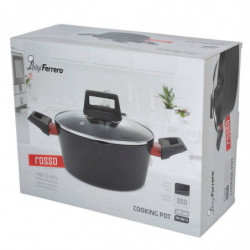 Cratiță Luigi Ferrero Rosso FR-2813, 28x13.5 cm, 6.7 l, Acoperire neaderentă, Capac din sticlă cu gaură pentru abur, Inducție, Negru