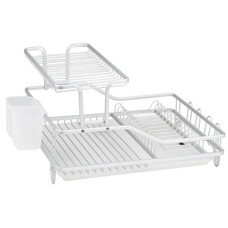 Uscător de vase Luigi Ferrero FR-5535AL-T, 2 niveluri, 46x35x27 cm, Picioare antiderapante, Tavă de scurgere, Alb