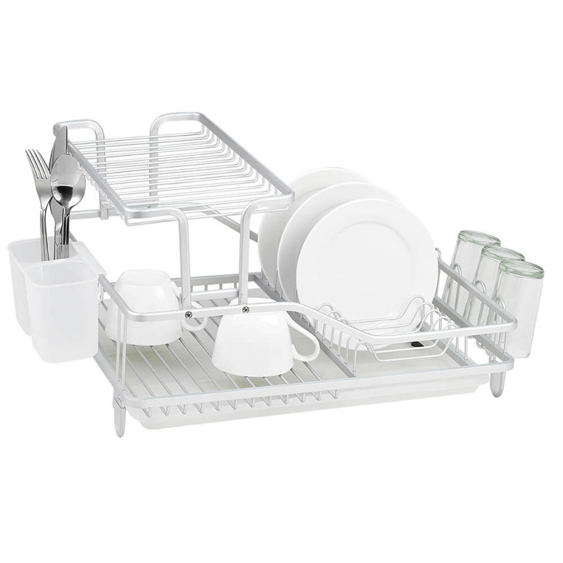 Uscător de vase Luigi Ferrero FR-5535AL-T, 2 niveluri, 46x35x27 cm, Picioare antiderapante, Tavă de scurgere, Alb