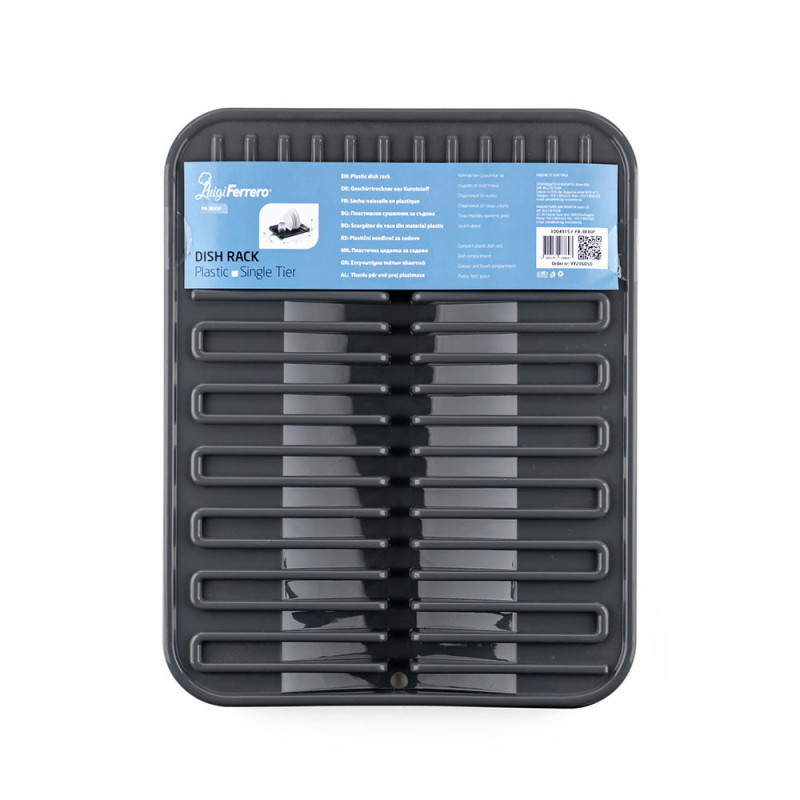 Uscător de vase Luigi Ferrero FR-3830P, 38x30x4.5 cm, Compartimente pentru pahare și farfurii, Canal de scurgere, Gri