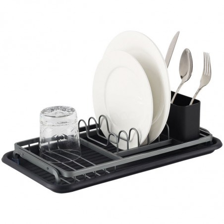 Uscător de vase Luigi Ferrero FR-3821A, 42x23x12 cm, Picioare antiderapante, Tavă de scurgere, Negru/gri