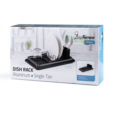 Uscător de vase Luigi Ferrero FR-3821A, 42x23x12 cm, Picioare antiderapante, Tavă de scurgere, Negru/gri