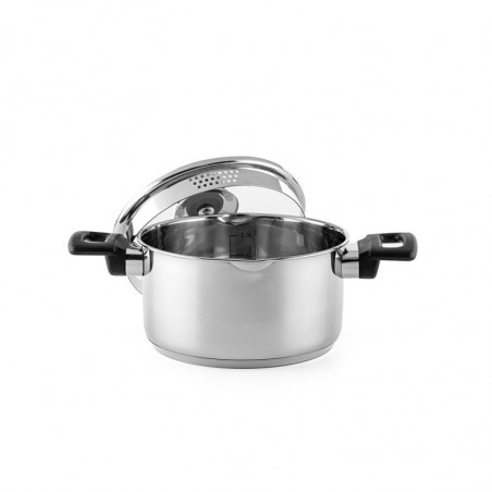 Cratiță Luigi Ferrero Sophia FR-3402, 18x10 cm, 2.3 l, Oțel 18/10, Capac din sticlă, Inducție, Inox