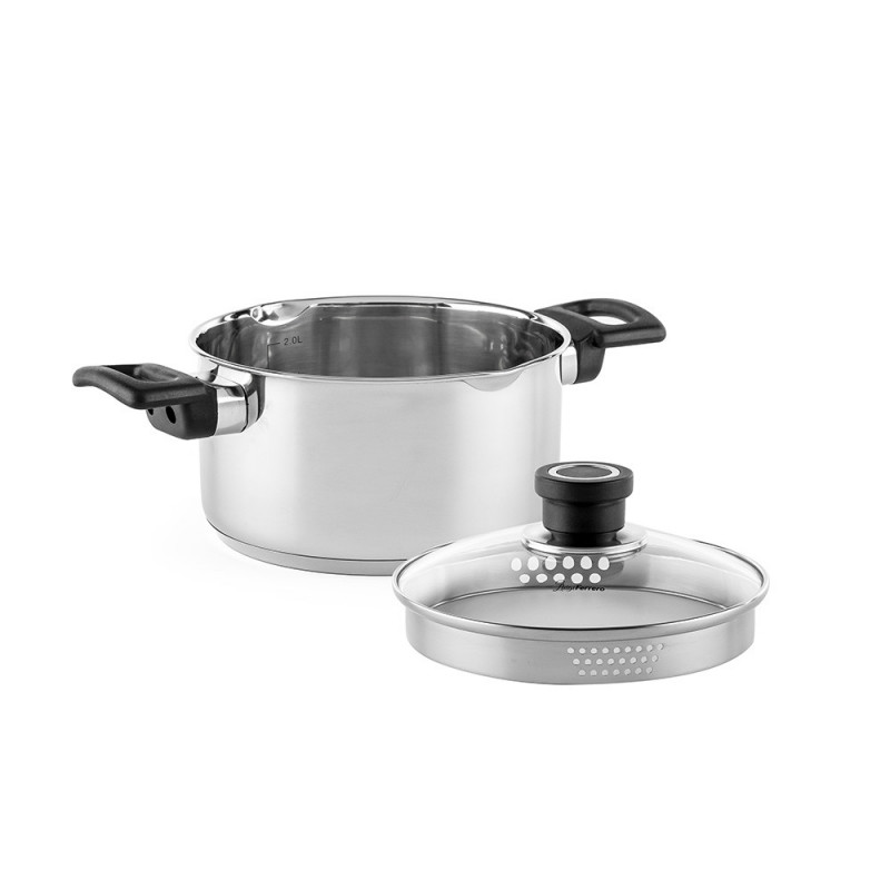 Cratiță Luigi Ferrero Sophia FR-3402, 18x10 cm, 2.3 l, Oțel 18/10, Capac din sticlă, Inducție, Inox