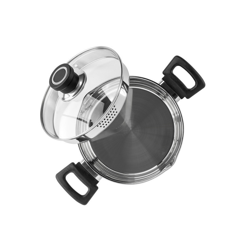 Cratiță Luigi Ferrero Sophia FR-3402, 18x10 cm, 2.3 l, Oțel 18/10, Capac din sticlă, Inducție, Inox