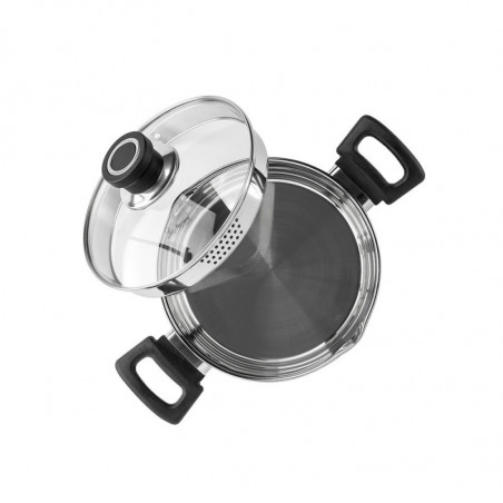 Cratiță Luigi Ferrero Sophia FR-3402, 18x10 cm, 2.3 l, Oțel 18/10, Capac din sticlă, Inducție, Inox