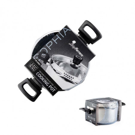 Cratiță Luigi Ferrero Sophia FR-3402, 18x10 cm, 2.3 l, Oțel 18/10, Capac din sticlă, Inducție, Inox