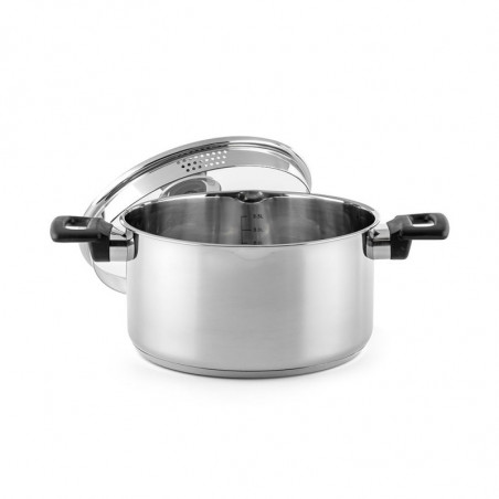 Cratiță Luigi Ferrero Sophia FR-3403, 20x11 cm, 3.2 l, Oțel 18/10, Capac din sticlă, Inducție, Inox