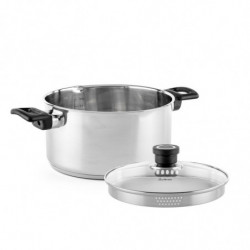 Cratiță Luigi Ferrero Sophia FR-3403, 20x11 cm, 3.2 l, Oțel 18/10, Capac din sticlă, Inducție, Inox