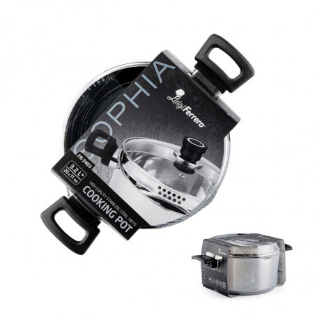 Cratiță Luigi Ferrero Sophia FR-3403, 20x11 cm, 3.2 l, Oțel 18/10, Capac din sticlă, Inducție, Inox