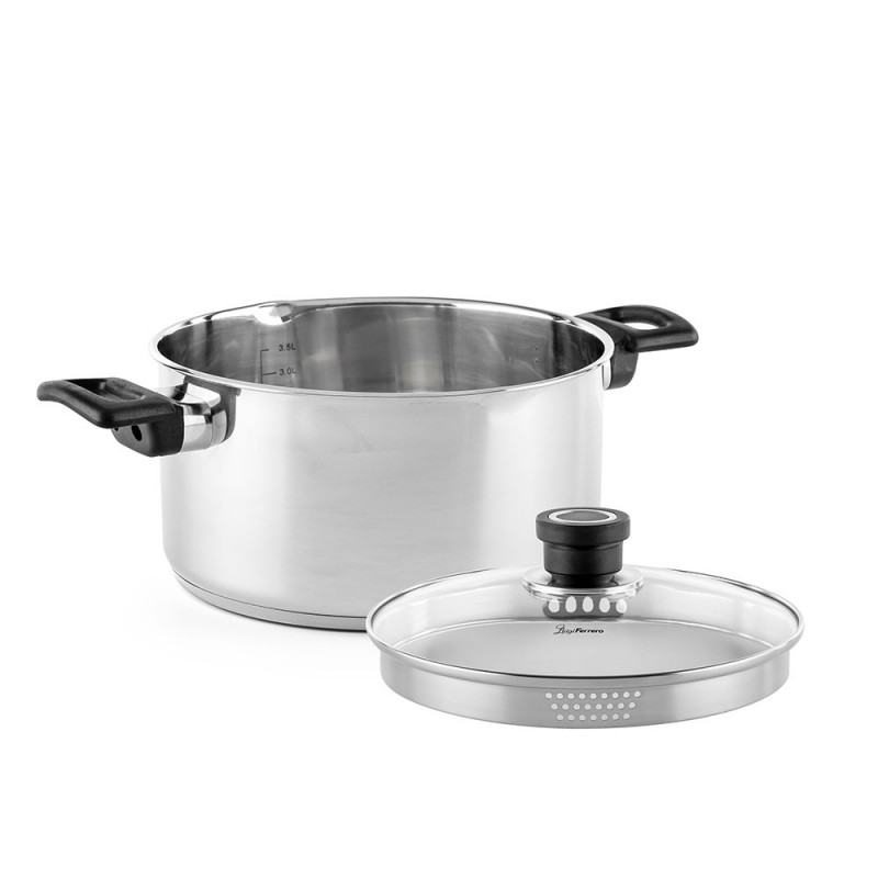 Cratiță Luigi Ferrero Sophia FR-3404, 22x12 cm, 4.2 l, Oțel 18/10, Capac din sticlă, Inducție, Inox