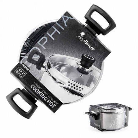 Cratiță Luigi Ferrero Sophia FR-3404, 22x12 cm, 4.2 l, Oțel 18/10, Capac din sticlă, Inducție, Inox