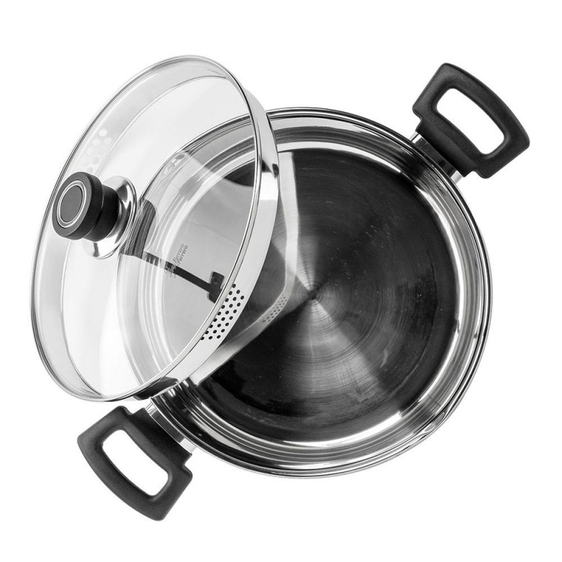 Cratiță Luigi Ferrero Sophia FR-3406, 26x14 cm, 7 l, Oțel 18/10, Capac din sticlă, Inducție, Inox