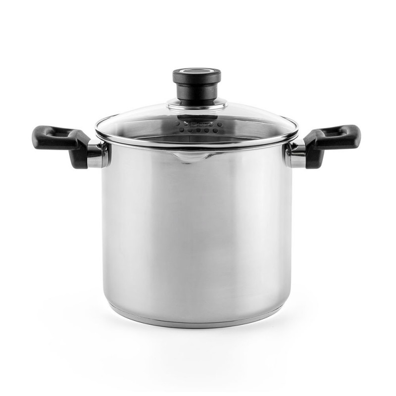 Cratiță adâncă Luigi Ferrero Sophia FR-3407, 20x18 cm, 5.6 l, Oțel 18/10, Capac din sticlă cu gaură pentru abur, Inducție, Inox