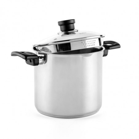 Cratiță adâncă Luigi Ferrero Sophia FR-3407, 20x18 cm, 5.6 l, Oțel 18/10, Capac din sticlă cu gaură pentru abur, Inducție, Inox