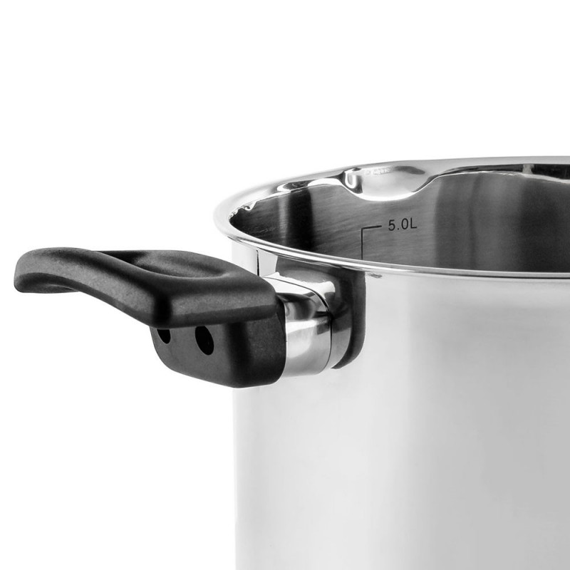 Cratiță adâncă Luigi Ferrero Sophia FR-3407, 20x18 cm, 5.6 l, Oțel 18/10, Capac din sticlă cu gaură pentru abur, Inducție, Inox