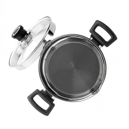 Cratiță adâncă Luigi Ferrero Sophia FR-3407, 20x18 cm, 5.6 l, Oțel 18/10, Capac din sticlă cu gaură pentru abur, Inducție, Inox
