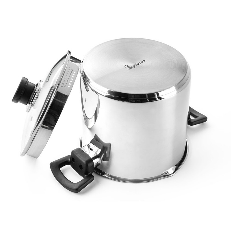 Cratiță adâncă Luigi Ferrero Sophia FR-3407, 20x18 cm, 5.6 l, Oțel 18/10, Capac din sticlă cu gaură pentru abur, Inducție, Inox
