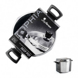 Cratiță adâncă Luigi Ferrero Sophia FR-3407, 20x18 cm, 5.6 l, Oțel 18/10, Capac din sticlă cu gaură pentru abur, Inducție, Inox