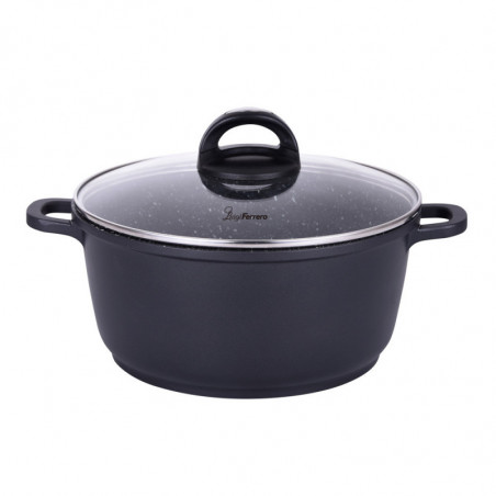 Cratiță Luigi Ferrero Hanna FR-245M 24x11.5 cm, 4.4 l, finisaj marmură, capac din sticlă cu gaură pentru abur, inducție, negru