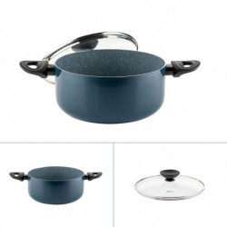 Cratiță Luigi Ferrero Prima FR-2244, 22x9.5 cm, 3.1 l, Acoperire neaderentă din marmură, Capac din sticlă cu gaură pentru abur, Inducție, Albastru închis