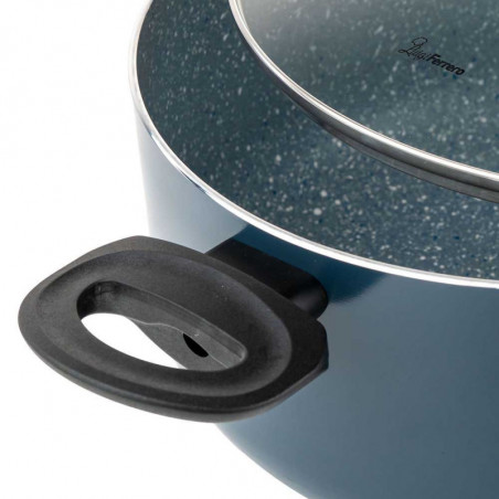 Cratiță Luigi Ferrero Prima FR-2244, 22x9.5 cm, 3.1 l, Acoperire neaderentă din marmură, Capac din sticlă cu gaură pentru abur, Inducție, Albastru închis
