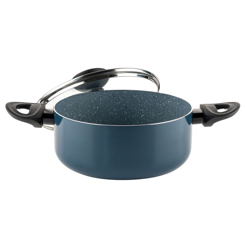 Cratiță Luigi Ferrero Prima FR-2244, 22x9.5 cm, 3.1 l, Acoperire neaderentă din marmură, Capac din sticlă cu gaură pentru abur, Inducție, Albastru închis