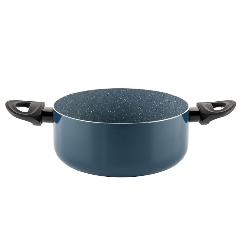 Cratiță Luigi Ferrero Prima FR-2244, 22x9.5 cm, 3.1 l, Acoperire neaderentă din marmură, Capac din sticlă cu gaură pentru abur, Inducție, Albastru închis