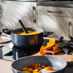 Cratiță Luigi Ferrero Prima FR-2244, 22x9.5 cm, 3.1 l, Acoperire neaderentă din marmură, Capac din sticlă cu gaură pentru abur, Inducție, Albastru închis