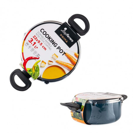 Cratiță Luigi Ferrero Prima FR-2244, 22x9.5 cm, 3.1 l, Acoperire neaderentă din marmură, Capac din sticlă cu gaură pentru abur, Inducție, Albastru închis