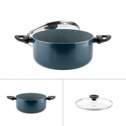 Cratiță Luigi Ferrero Prima FR-2644, 26x12 cm, 5.8 l, Acoperire neaderentă din marmură, Capac din sticlă cu orificiu pentru abur, Inducție, Albastru închis