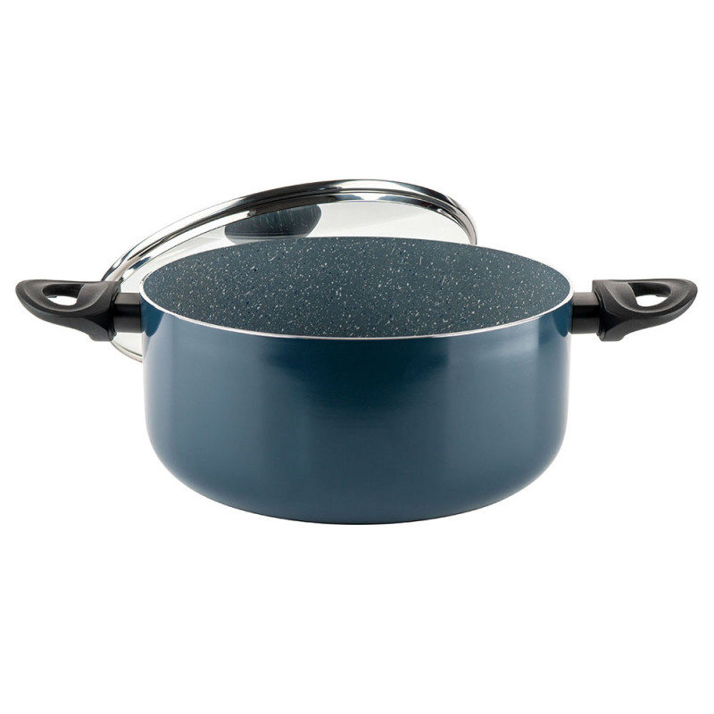 Cratiță Luigi Ferrero Prima FR-2644, 26x12 cm, 5.8 l, Acoperire neaderentă din marmură, Capac din sticlă cu orificiu pentru abur, Inducție, Albastru închis