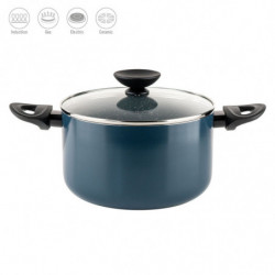 Cratiță adâncă Luigi Ferrero Prima FR-2245D, 22x13 cm, 4.5 l, Acoperire antiaderentă cu efect de marmură, Inducție, Capac din sticlă cu deschidere, Albastru închis