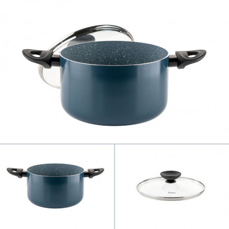 Cratiță adâncă Luigi Ferrero Prima FR-2245D, 22x13 cm, 4.5 l, Acoperire antiaderentă cu efect de marmură, Inducție, Capac din sticlă cu deschidere, Albastru închis