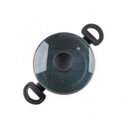 Cratiță adâncă Luigi Ferrero Prima FR-2245D, 22x13 cm, 4.5 l, Acoperire antiaderentă cu efect de marmură, Inducție, Capac din sticlă cu deschidere, Albastru închis