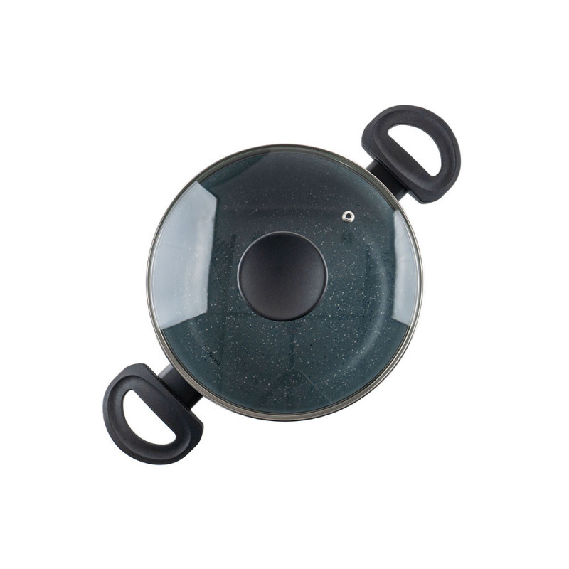 Cratiță adâncă Luigi Ferrero Prima FR-2245D, 22x13 cm, 4.5 l, Acoperire antiaderentă cu efect de marmură, Inducție, Capac din sticlă cu deschidere, Albastru închis