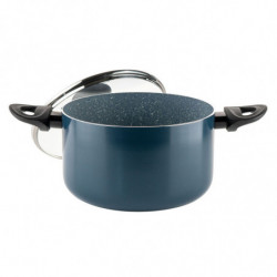 Cratiță adâncă Luigi Ferrero Prima FR-2245D, 22x13 cm, 4.5 l, Acoperire antiaderentă cu efect de marmură, Inducție, Capac din sticlă cu deschidere, Albastru închis