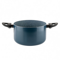 Cratiță adâncă Luigi Ferrero Prima FR-2245D, 22x13 cm, 4.5 l, Acoperire antiaderentă cu efect de marmură, Inducție, Capac din sticlă cu deschidere, Albastru închis