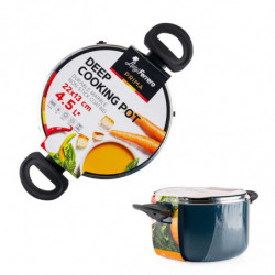 Cratiță adâncă Luigi Ferrero Prima FR-2245D, 22x13 cm, 4.5 l, Acoperire antiaderentă cu efect de marmură, Inducție, Capac din sticlă cu deschidere, Albastru închis