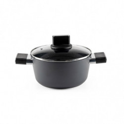 Cratiță Luigi Ferrero Regina FR-2040 20x10 cm, 2,5 l, Acoperire antiaderentă cu efect de marmură, Capac din sticlă cu orificiu pentru abur, Negru